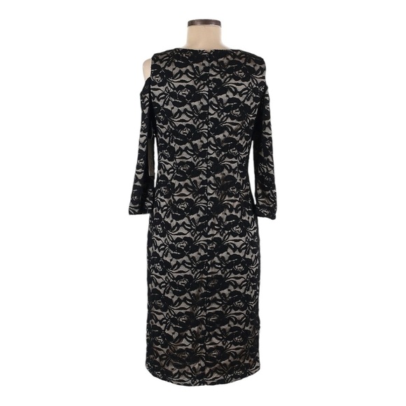 Eliza J NWT Black Lace Cold Shoulder Bodycon Midi Dress 6 Feminine Cocktail LBD - Picture 3 of 8